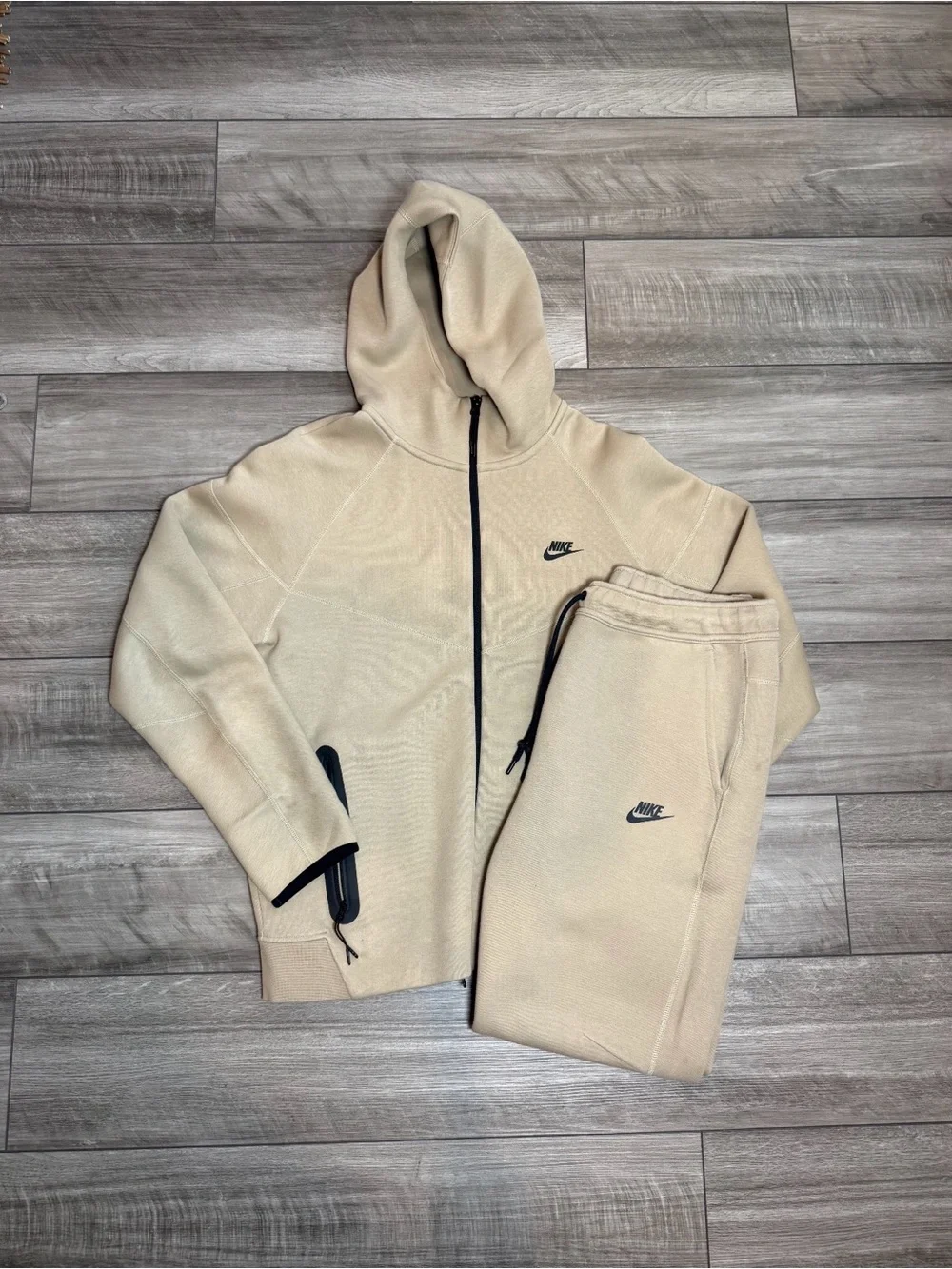 Nike Tech Beige Full-Zip Hoodie & Joggers Set